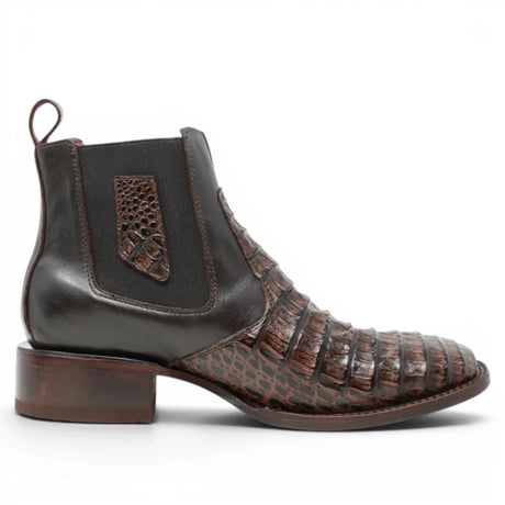 Quincy Men´s Caiman Hornback Print Square Toe Ankle Boots - Brown - Right SIde VIew