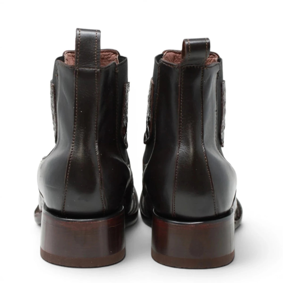 Quincy Men´s Caiman Hornback Print Square Toe Ankle Boots - Brown - Pair Back View