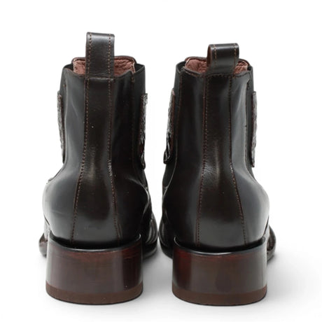 Quincy Men´s Caiman Hornback Print Square Toe Ankle Boots - Brown - Pair Back View