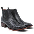 Quincy Men´s Caiman Hornback Print Square Toe Ankle Boots - Black - Pair Side View