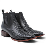 Botin de Cocodrilo Grabado Nuca con Punta Cuadrada Color Negro Q82B8205 - Quincy Boots