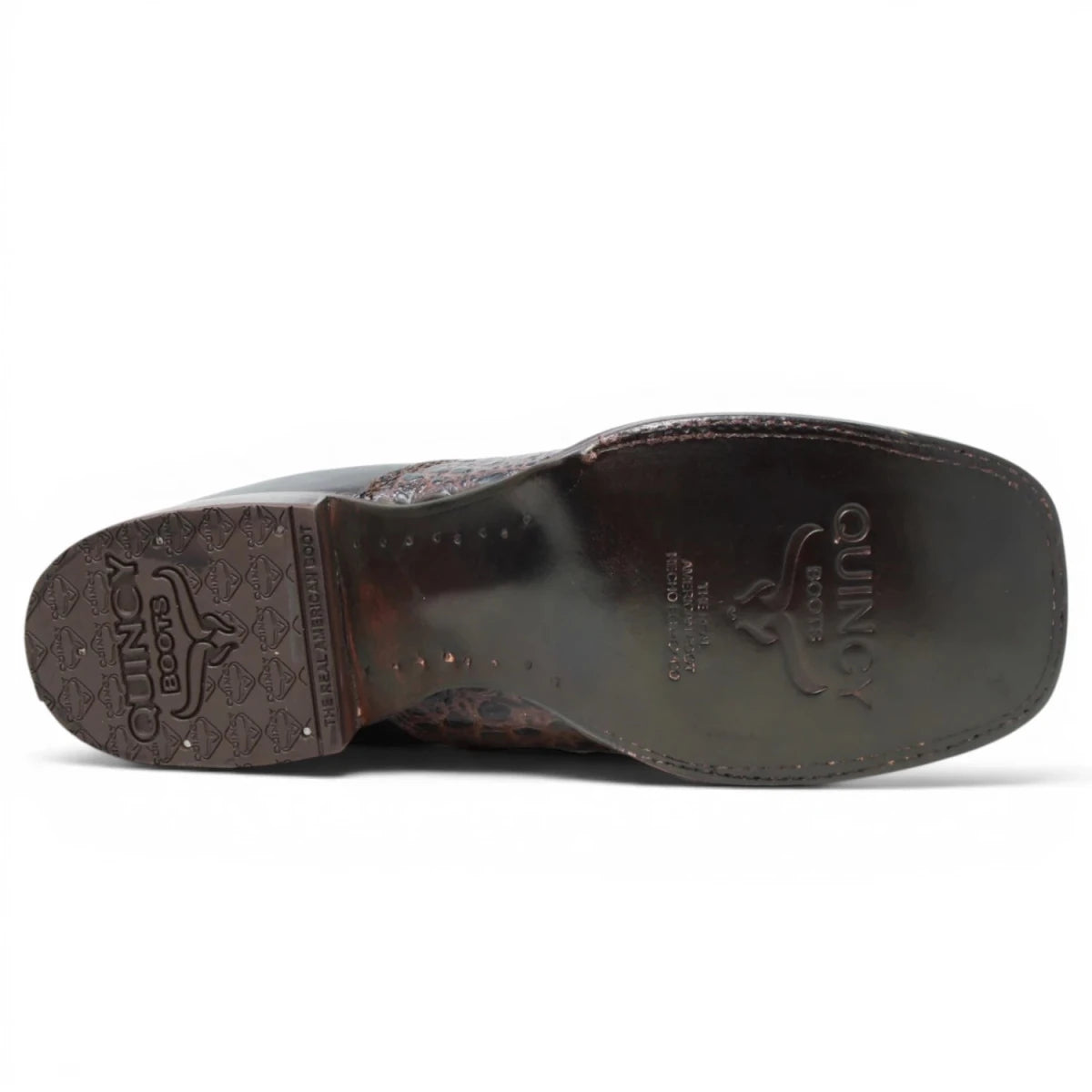 Quincy Men´s Caiman Hornback Print Square Toe Ankle Boots - Brown - Sole View