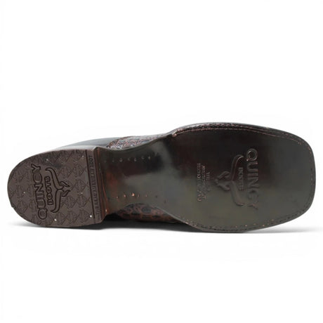 Quincy Men´s Caiman Hornback Print Square Toe Ankle Boots - Brown - Sole View