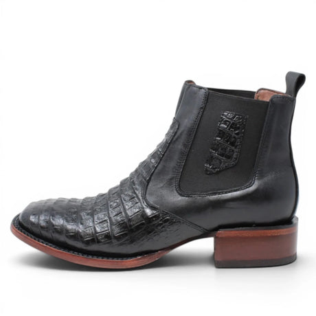 Botin de Cocodrilo Grabado Nuca con Punta Cuadrada Color Negro Q82B8205 - Quincy Boots