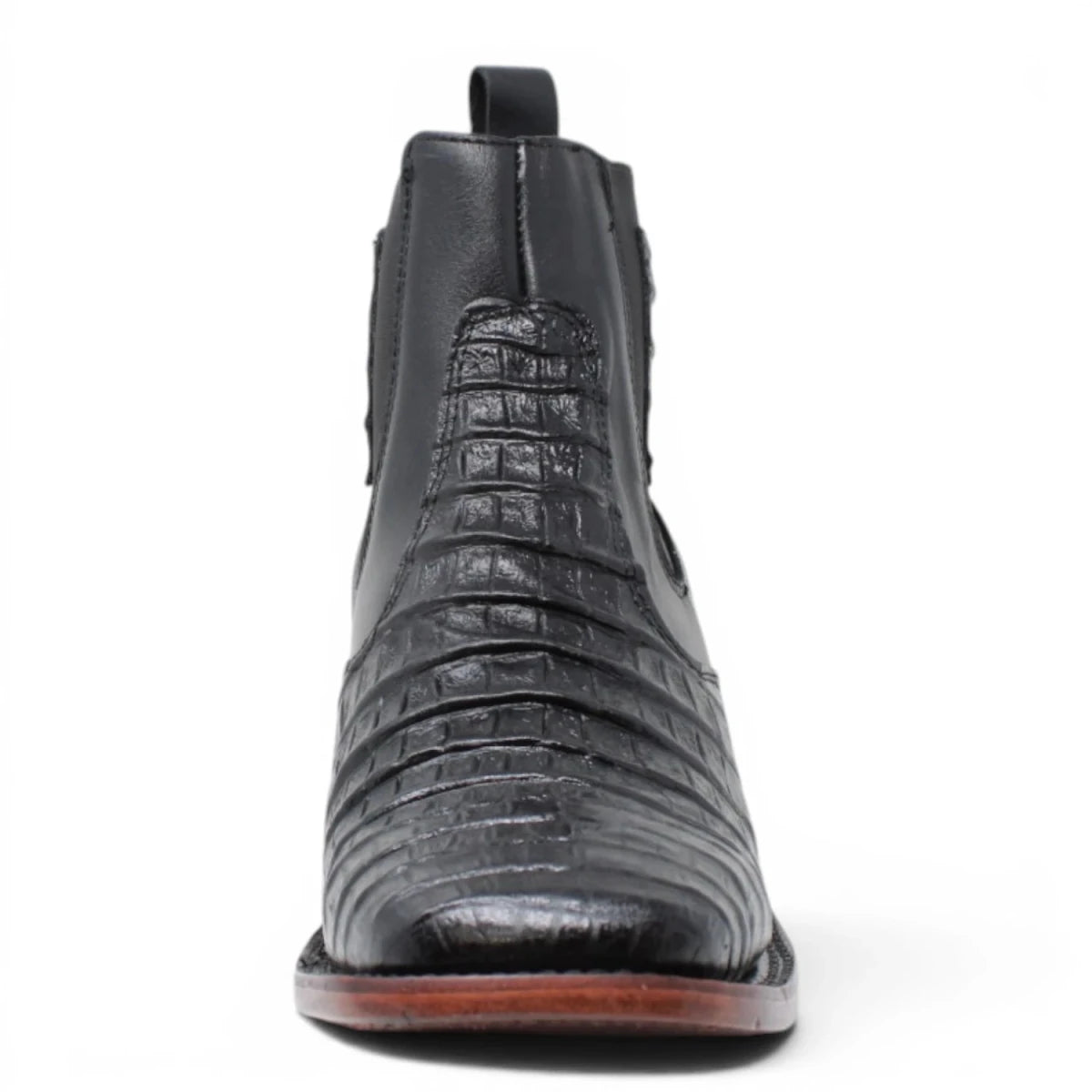 Botin de Cocodrilo Grabado Nuca con Punta Cuadrada Color Negro Q82B8205 - Quincy Boots