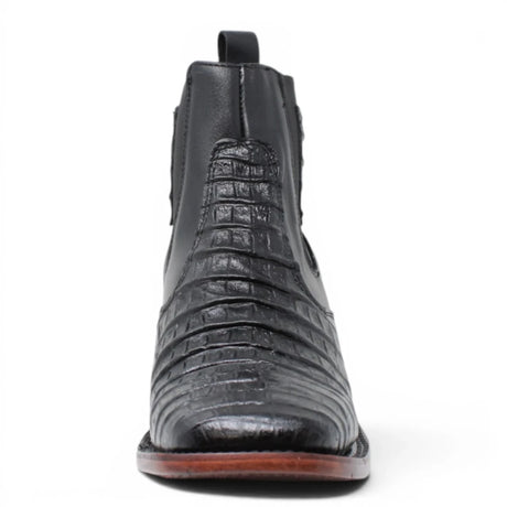 Botin de Cocodrilo Grabado Nuca con Punta Cuadrada Color Negro Q82B8205 - Quincy Boots