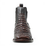 Quincy Men´s Caiman Hornback Print Square Toe Ankle Boots - Brown - Front View