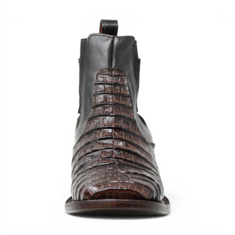 Quincy Men´s Caiman Hornback Print Square Toe Ankle Boots - Brown - Front View