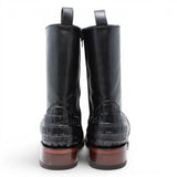 Botin de Cocodrilo Grabado Nuca con Punta Cuadrada Color Negro Q82B8205 - Quincy Boots