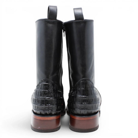 Botin de Cocodrilo Grabado Nuca con Punta Cuadrada Color Negro Q82B8205 - Quincy Boots
