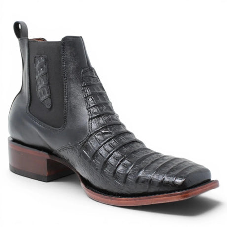 Botin de Cocodrilo Grabado Nuca con Punta Cuadrada Color Negro Q82B8205 - Quincy Boots