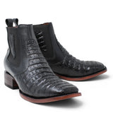 Botin de Cocodrilo Grabado Nuca con Punta Cuadrada Color Negro Q82B8205 - Quincy Boots