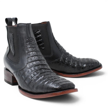 Botin de Cocodrilo Grabado Nuca con Punta Cuadrada Color Negro Q82B8205 - Quincy Boots