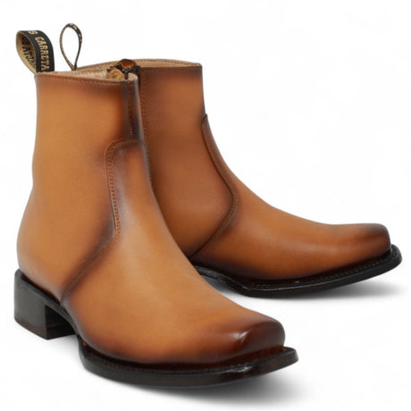 Botin de Piel Punta Dubai Cuadrada Para Hombre Color Miel - LC266 - La Carreta