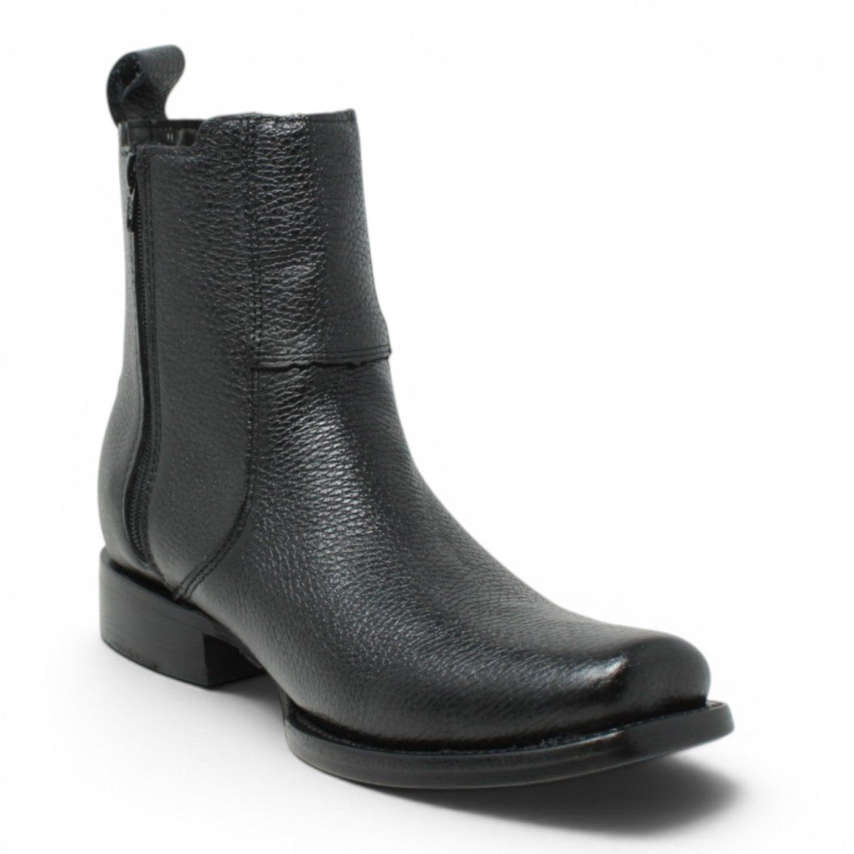La Carreta Men's Genuine Leather Dubai Square Toe Ankle Boots - Black - Side View