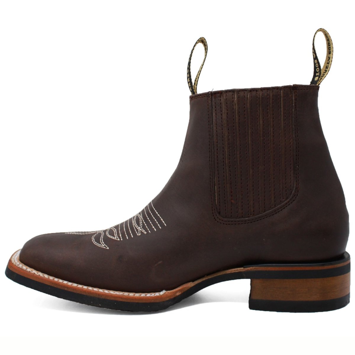 Botin Rodeo Cuadrado de PIel Original con Medallon Cafe - La Sierra - La Carreta