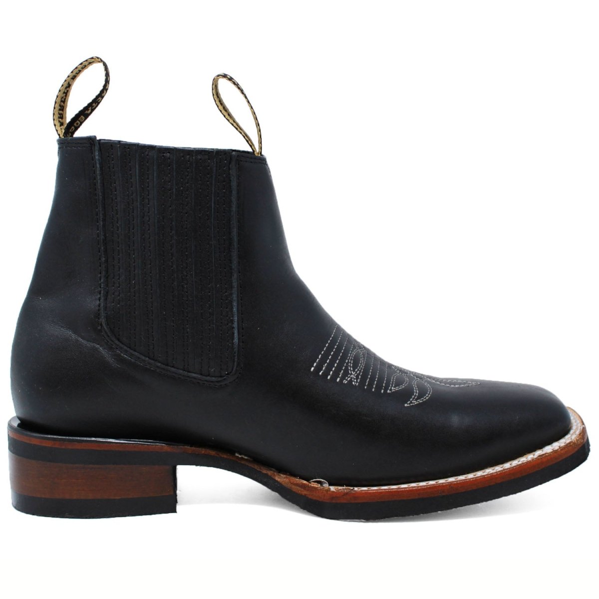 Botin Rodeo Cuadrado de PIel Original con Medallon Negro - La Sierra - La Carreta