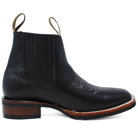 Botin Rodeo Cuadrado de PIel Original con Medallon Negro - La Sierra - La Carreta