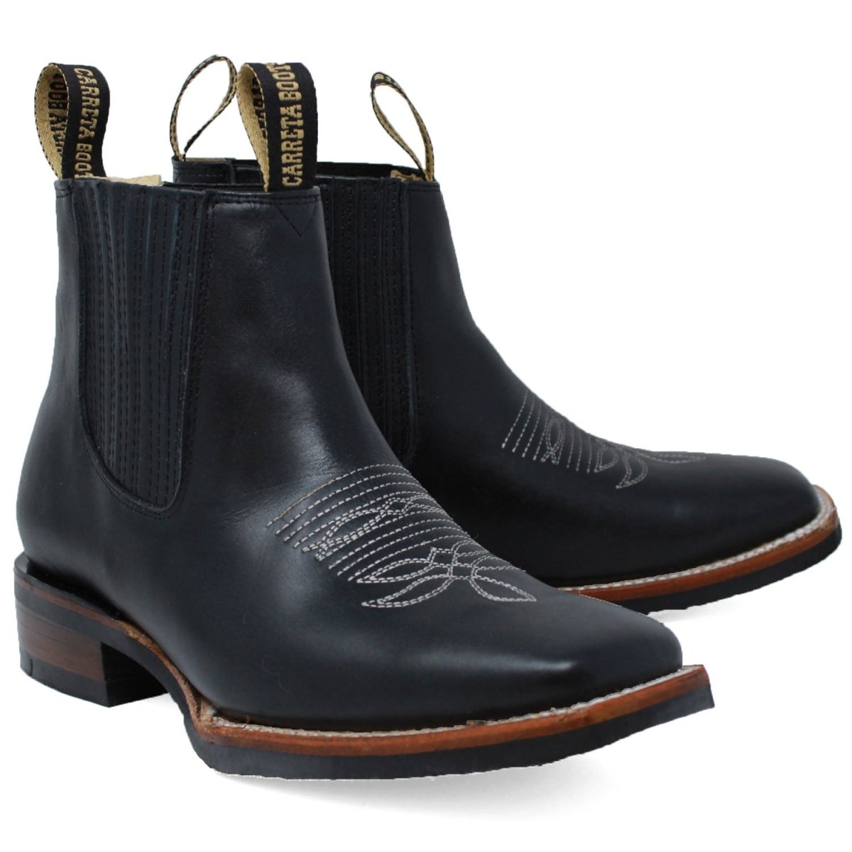 Botin Rodeo Cuadrado de PIel Original con Medallon Negro - La Sierra - La Carreta