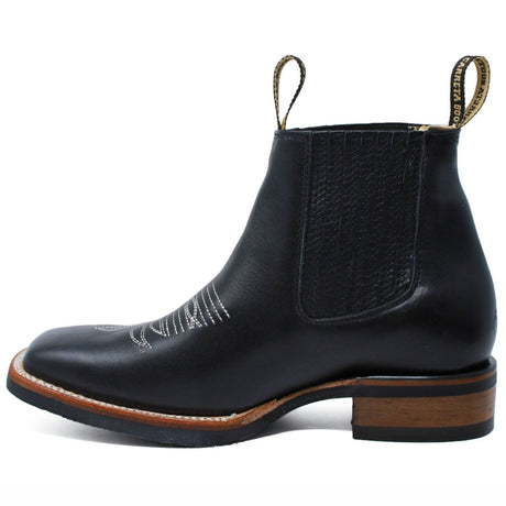 Botin Rodeo Cuadrado de PIel Original con Medallon Negro - La Sierra - La Carreta