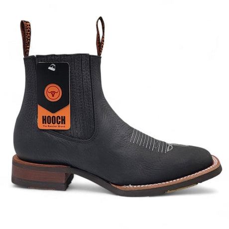 Botin Vaquero para Hombre de Piel Color Negro con Punta Cuadrada y Suela de Hule Ligera – Hooch Boots H42H0527 - Hooch Boots