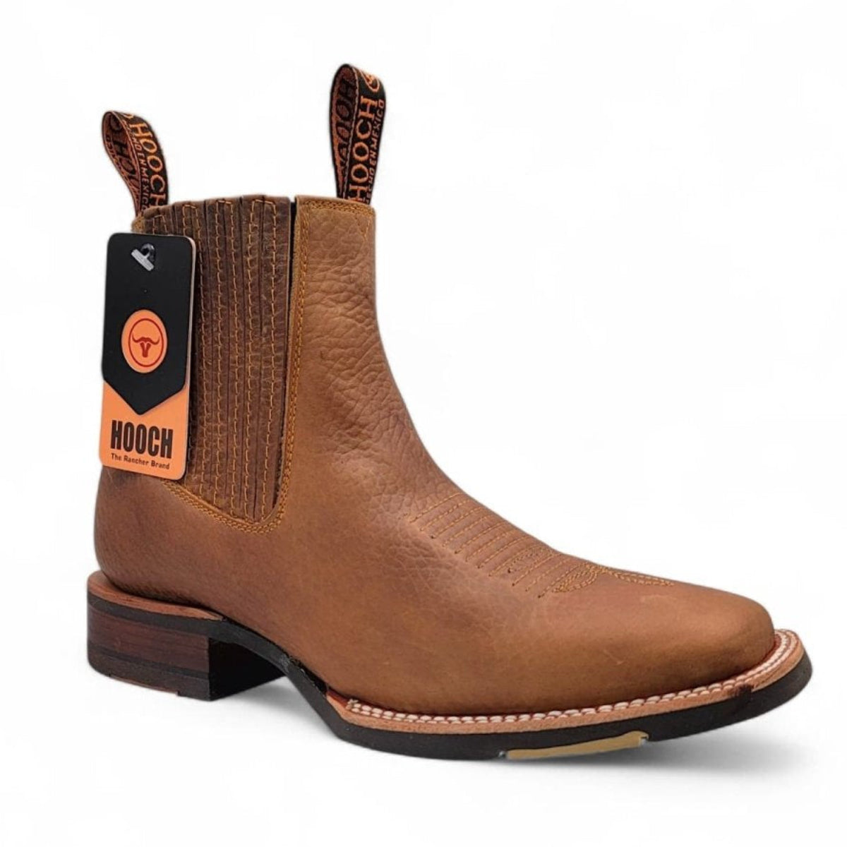 Botin Vaquero para Hombre de Piel Color Tan con Punta Cuadrada y Suela de Hule Ligera – Hooch Boots H42H3127 - Hooch Boots