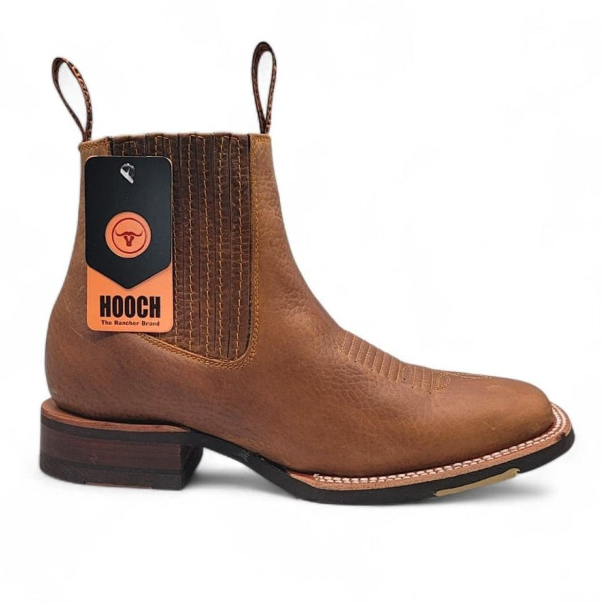 Botin Vaquero para Hombre de Piel Color Tan con Punta Cuadrada y Suela de Hule Ligera – Hooch Boots H42H3127 - Hooch Boots