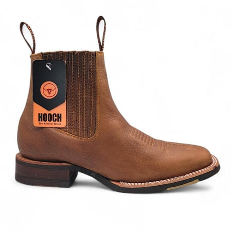 Botin Vaquero para Hombre de Piel Color Tan con Punta Cuadrada y Suela de Hule Ligera – Hooch Boots H42H3127 - Hooch Boots