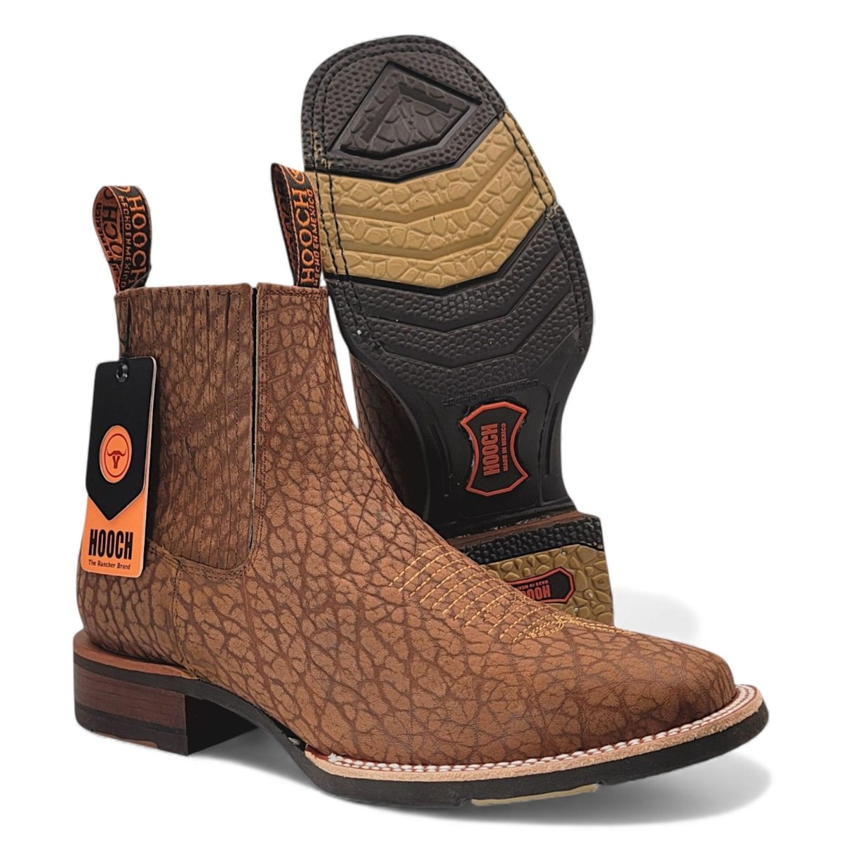 Botin Vaquero para Hombre de Piel Cuello de Toro Color Tan con Punta Cuadrada y Suela de Hule – Hooch Boots H42H3172 - Hooch