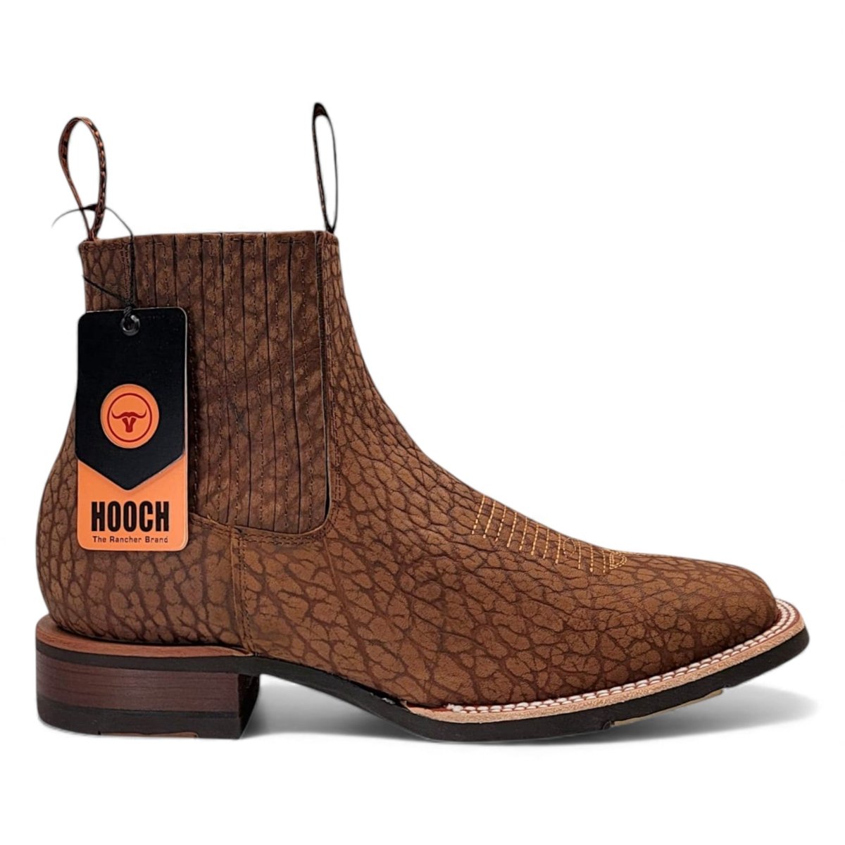 Botin Vaquero para Hombre de Piel Cuello de Toro Color Tan con Punta Cuadrada y Suela de Hule – Hooch Boots H42H3172 - Hooch