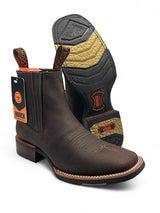 Botin Vaquero para Hombre de Piel Genuina Color Chocolate con Punta Cuadrada y Suela de Hule Ligera – Hooch Boots H42H9427 - Hooch