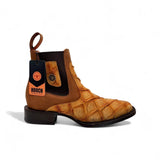 Botin Vaquero para Hombre de Piel Grabado Tipo Pirarucu Color Honey con Punta Cuadrada Ancha – Hooch Boots H42RM7251 - Hooch Boots