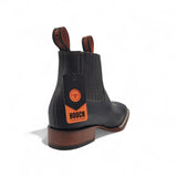 Botin Vaquero para Hombre de Piel Grasso Color Negro con Punta Cuadrada y Suela de Cuero – Hooch Boots H42P2205 - Hooch