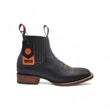 Botin Vaquero para Hombre de Piel Grasso Color Negro con Punta Cuadrada y Suela de Cuero – Hooch Boots H42P2205 - Hooch