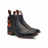 Botin Vaquero para Hombre de Piel Grasso Color Negro con Punta Cuadrada y Suela de Cuero – Hooch Boots H42P2205 - Hooch