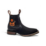 Botin Vaquero para Hombre Nobuck Negro Grabado Tipo Python con Punta Cuadrada y Suela de Hule – Hooch Boots H42H0563 - Hooch