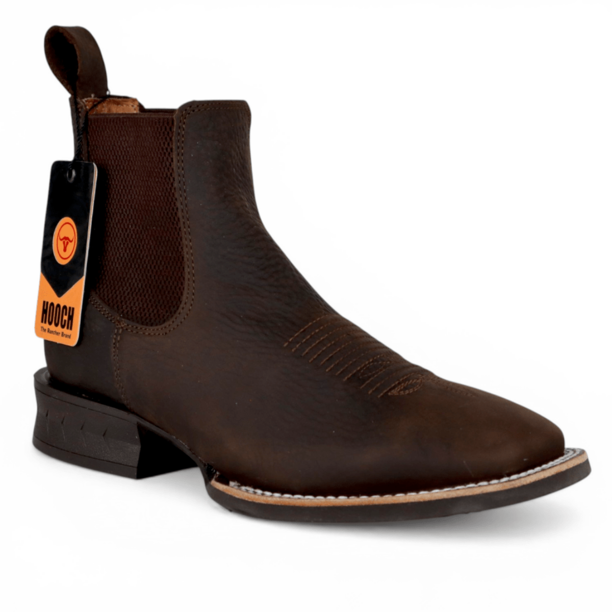 Botines de Piel Original Punta Amplia Cuadrada Color Chocolate – Hooch Boots - Side View