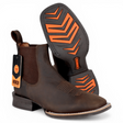 Botines de Piel Original Punta Amplia Cuadrada Color Chocolate – Hooch Boots - Side/Sole View