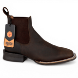Botines de Piel Original Punta Amplia Cuadrada Color Chocolate – Hooch Boots - Side View