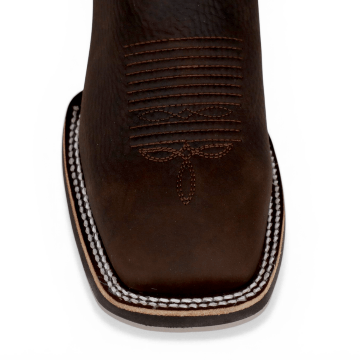 Botines de Piel Original Punta Amplia Cuadrada Color Chocolate – Hooch Boots - Toe View