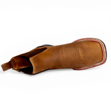 Botin Vaquero para Hombre Punta Cuadrada Amplia de Piel Genuina Color Tan – Hooch Boots H42A3127 - Hooch