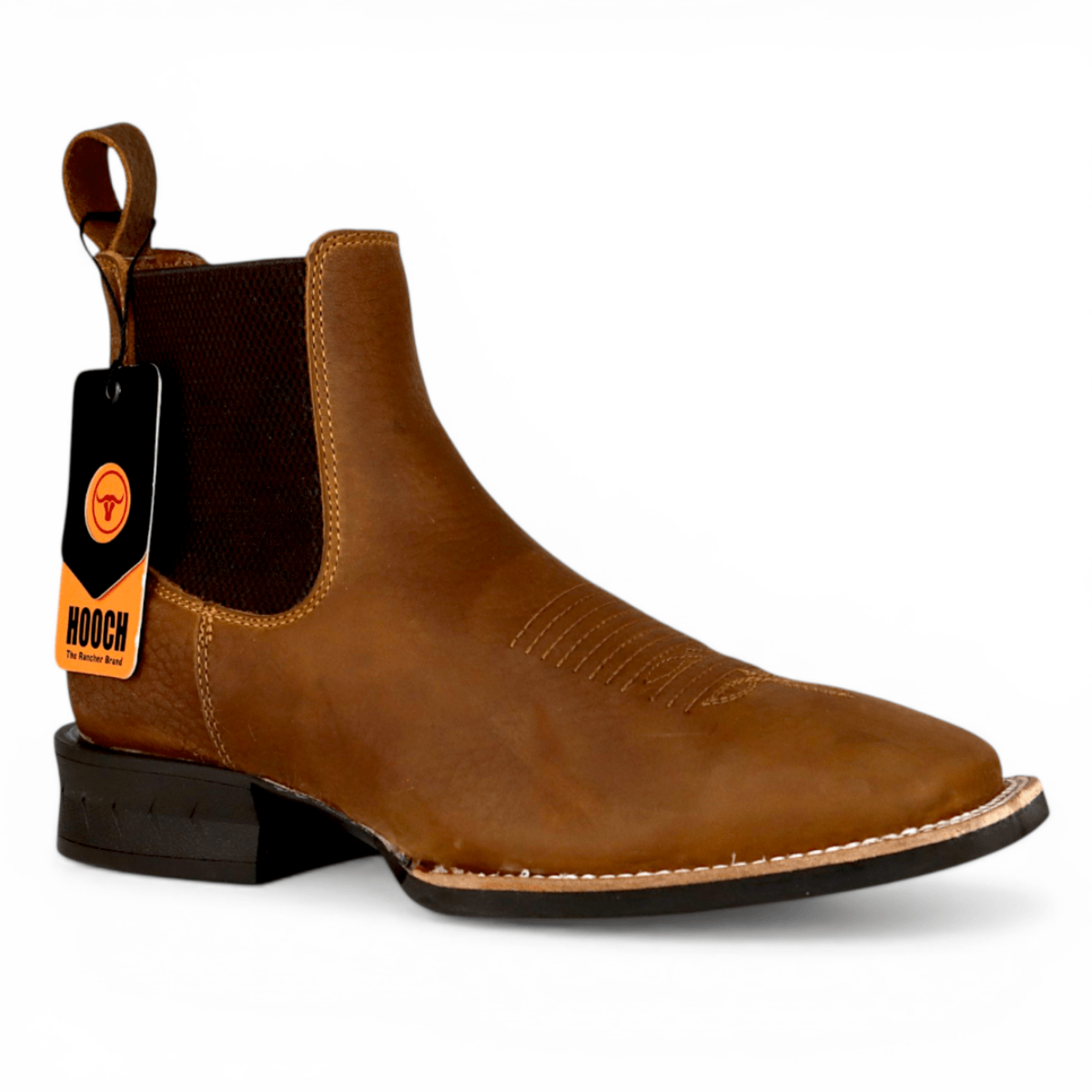 Botin Vaquero para Hombre Punta Cuadrada Amplia de Piel Genuina Color Tan – Hooch Boots H42A3127 - Hooch