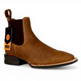 Botin Vaquero para Hombre Punta Cuadrada Amplia de Piel Genuina Color Tan – Hooch Boots H42A3127 - Hooch