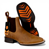 Botin Vaquero para Hombre Punta Cuadrada Amplia de Piel Genuina Color Tan – Hooch Boots H42A3127 - Hooch