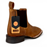 Botin Vaquero para Hombre Punta Cuadrada Amplia de Piel Genuina Color Tan – Hooch Boots H42A3127 - Hooch