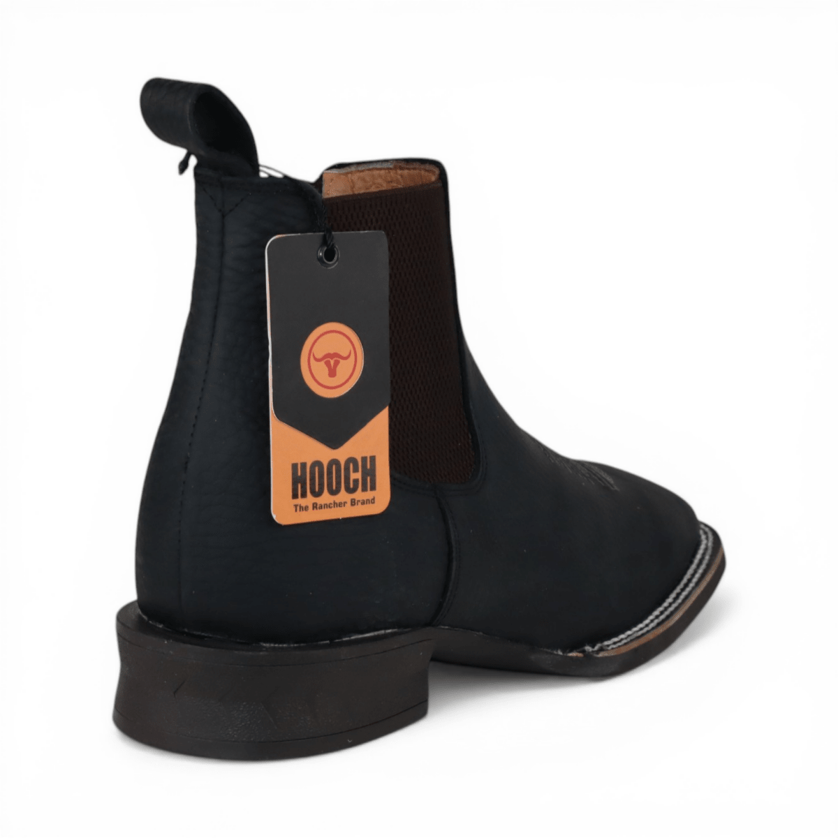 Botin Vaquero para Hombre Punta Cuadrada Amplia de Piel Genuina Negro con Suela de Hule Ligera – Hooch Boots H42A0527 - Hooch