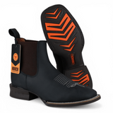 Botin Vaquero para Hombre Punta Cuadrada Amplia de Piel Genuina Negro con Suela de Hule Ligera – Hooch Boots H42A0527 - Hooch