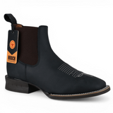 Botin Vaquero para Hombre Punta Cuadrada Amplia de Piel Genuina Negro con Suela de Hule Ligera – Hooch Boots H42A0527 - Hooch