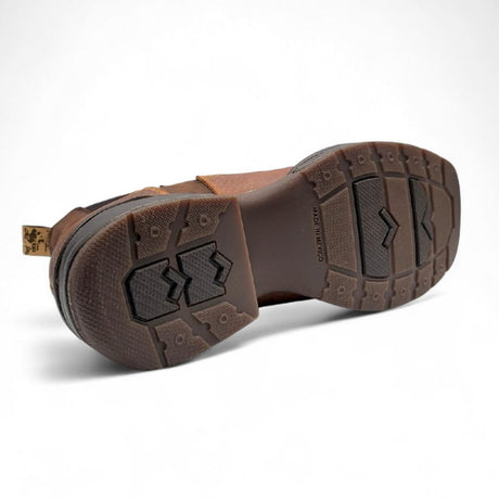 Botines de Piel Original Punta Amplia Cuadrada Color Miel-Cafe – Hooch Boots - Sole View