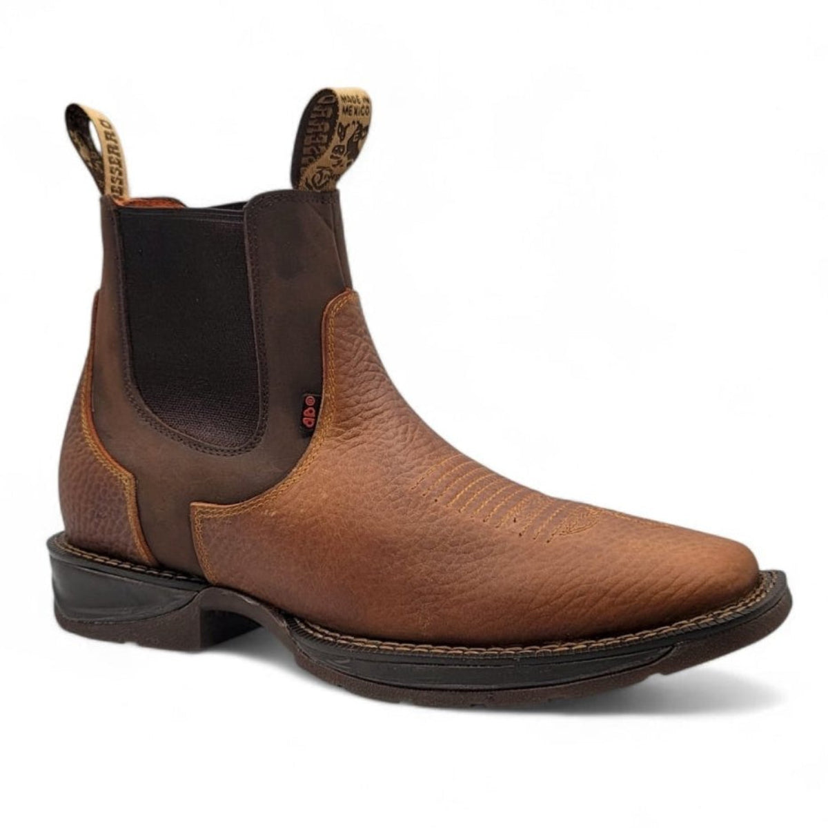 Botines de Piel Original Punta Amplia Cuadrada Color Miel-Cafe – Hooch Boots - Side View